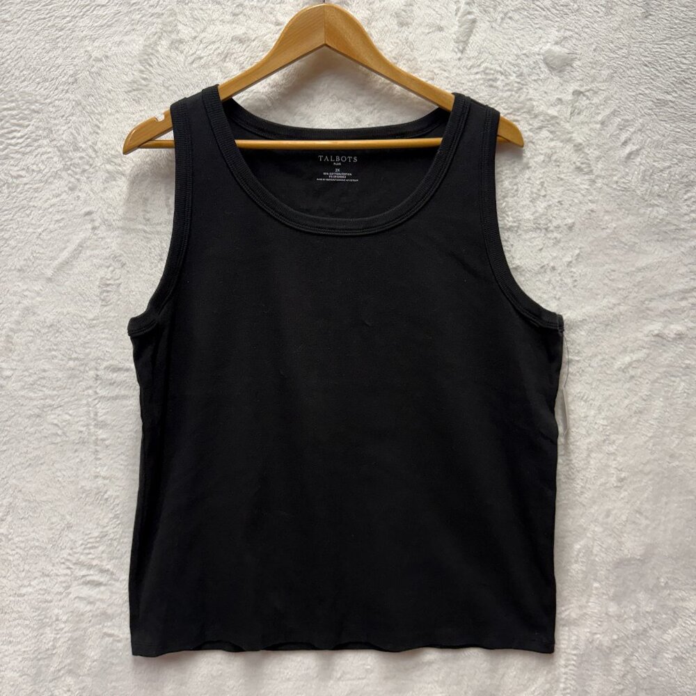 Talbots Modern Ribbed Knit Tank Top Womens 2X Black Cotton Stretch Round Neck